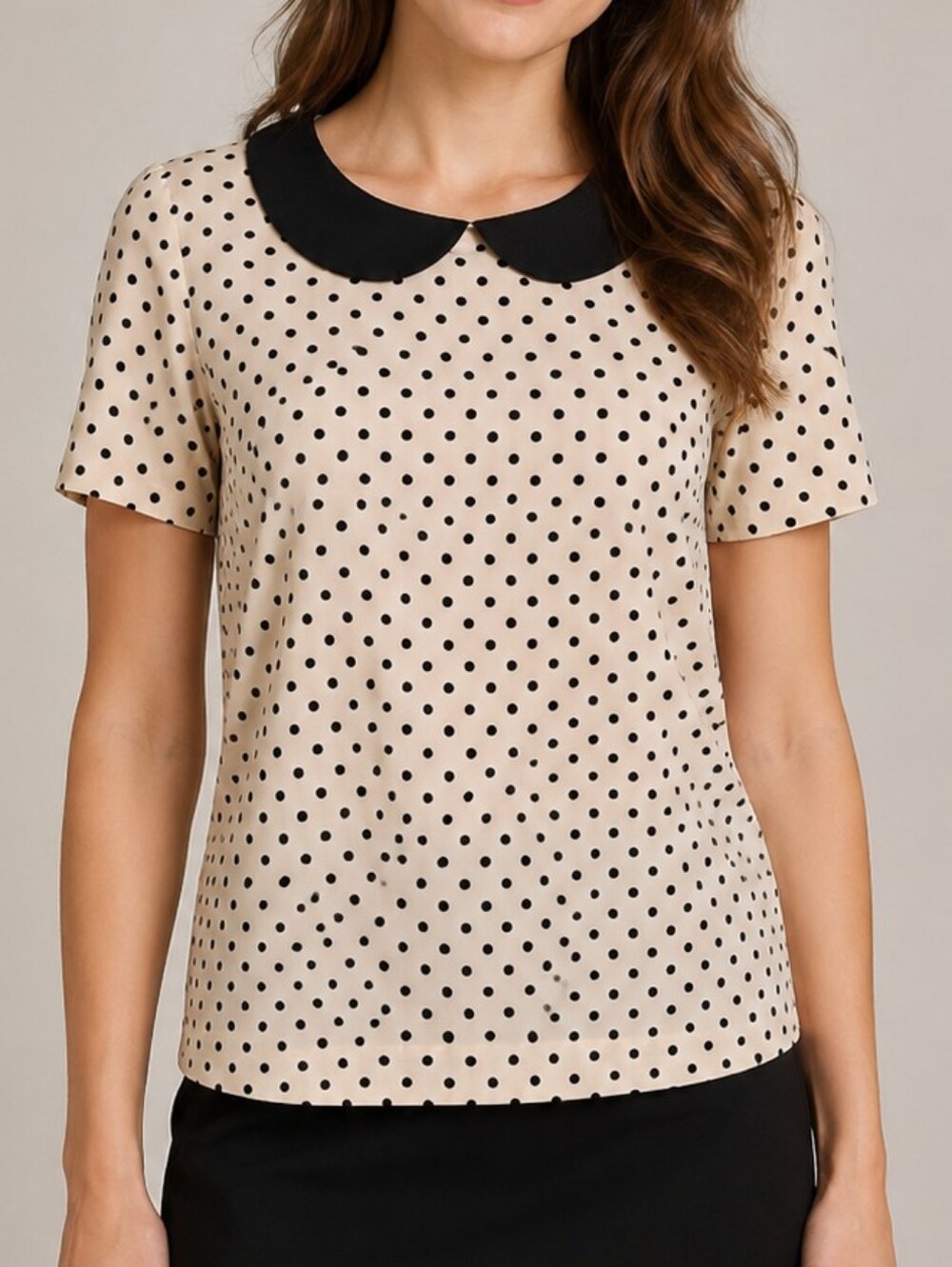 Vtg MERONA Polka Dot Peter Pan Collar Short Sleeve Top